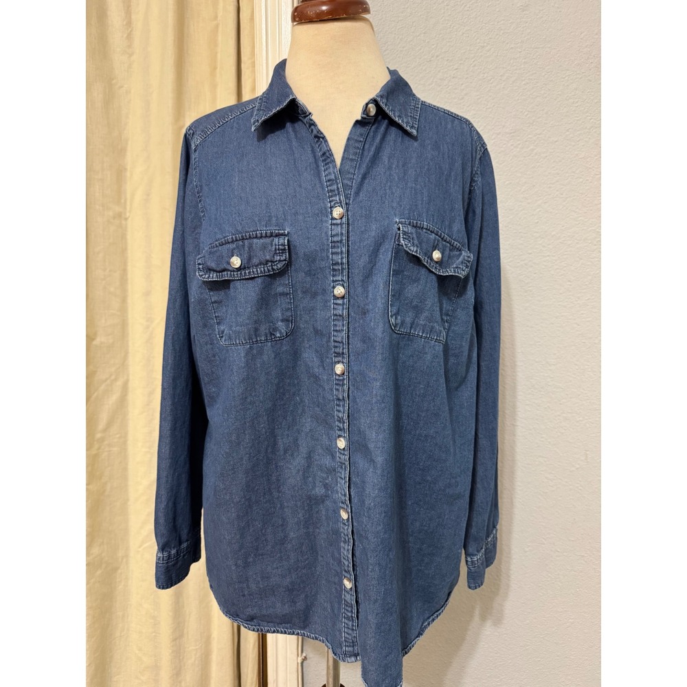 Croft & Barrow 100% Cotton Shirt Plus 1X Blue Denim Button Down Long Sleeve